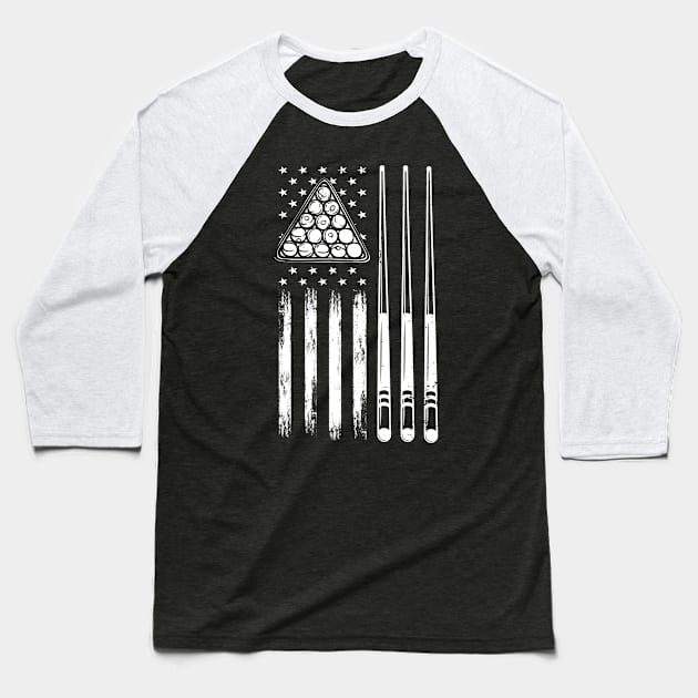 American Flag Billiard Pool Player Baseball T-Shirt by Happy Shirt